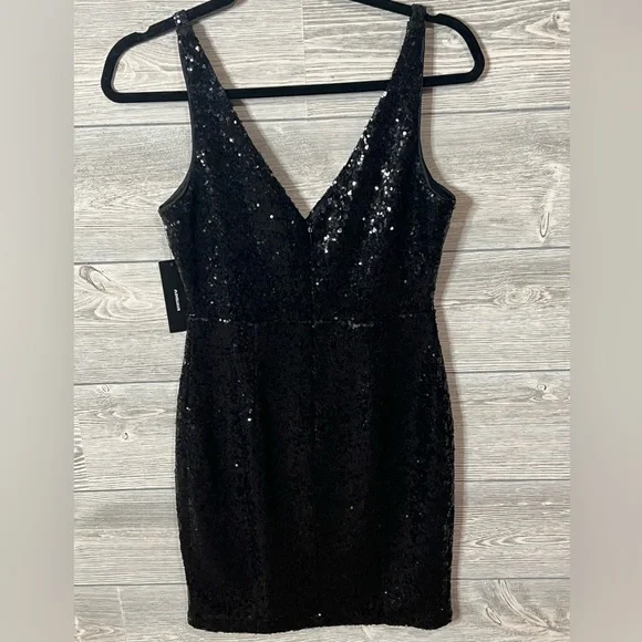 Lulus Black Sequin Bodycon Dress Size Small LBD Mini - Picture 4 of 9